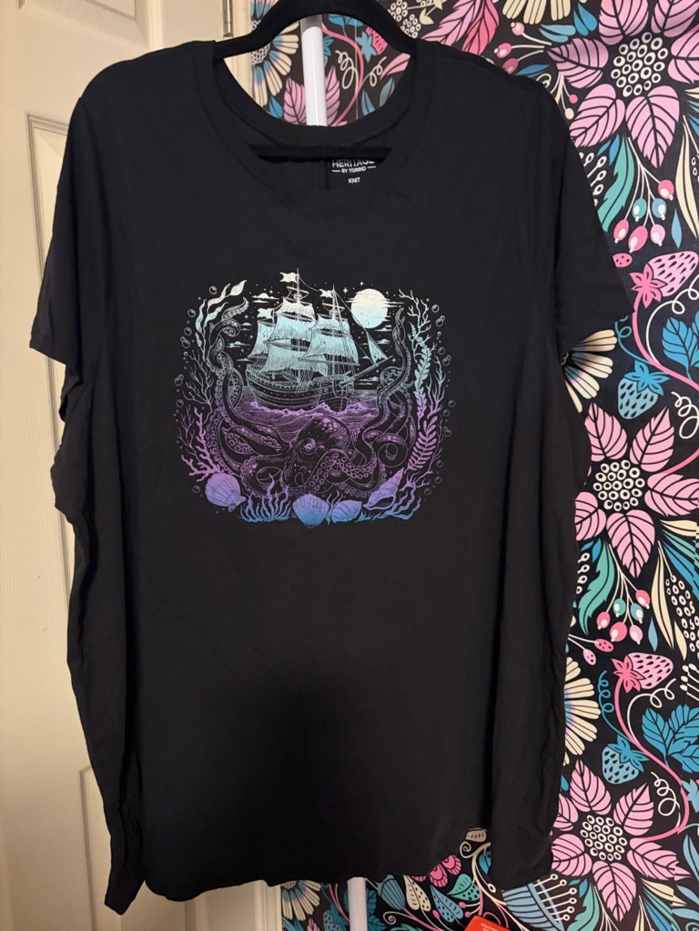 torrid Black Tee with Blue & Purple Nautical Ship Graphic